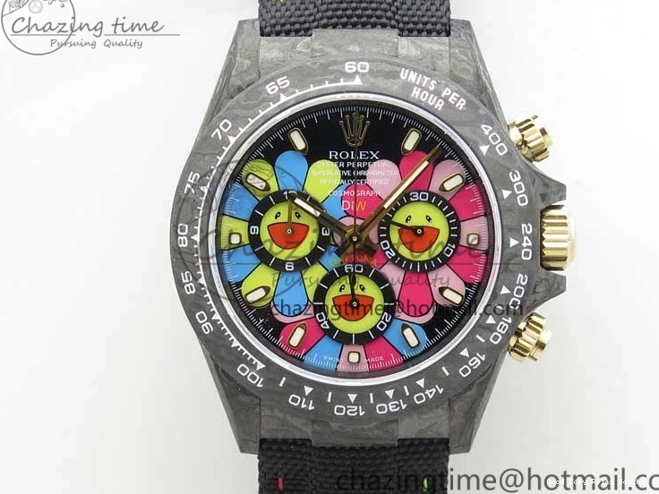 Good Copy Rolex Watches On Edition Carbon Black Strap Diw Dial Pink V Daytona EyeCatching A7750 Best WWF Nylon 2890 0111